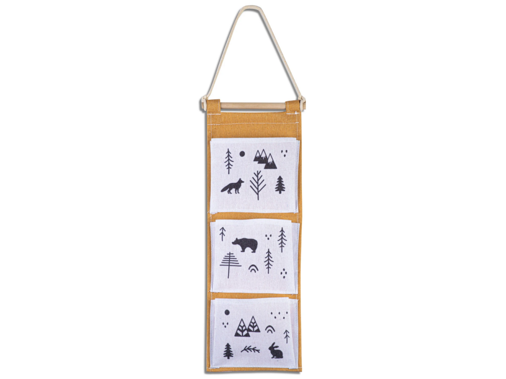 Ricokids viseći organizator za igračke 20 × 80 cm – senf žuti, šumske životinje – 740302