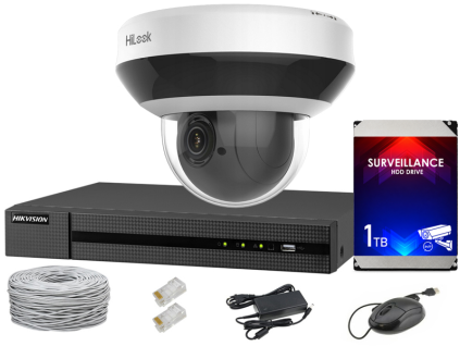 IP nadzorna oprema, PTZ kamera 4MP, IR20, NVR 4xPoE, tvrdi disk 1TB - Hilook by Hikvision