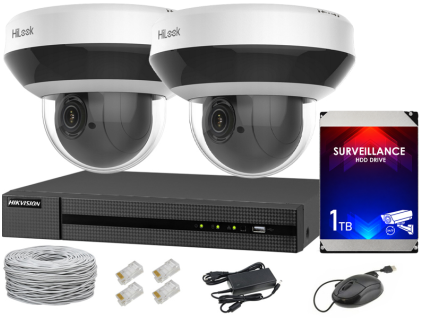 Set za IP praćenje, 2 rotacijske PTZ kamere 4Mpx, IR20, NVR 4xPoE, Disk 1TB - Hilook od Hikvision