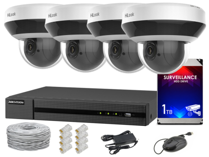 Sada za IP nadzor, 4 rotacijske PTZ kamere 4Mpx, IR20, NVR 4xPoE, Disk 1TB - Hilook by Hikvision