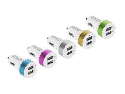 Auto punjač 2xUSB 2100 mA mix boja HQ